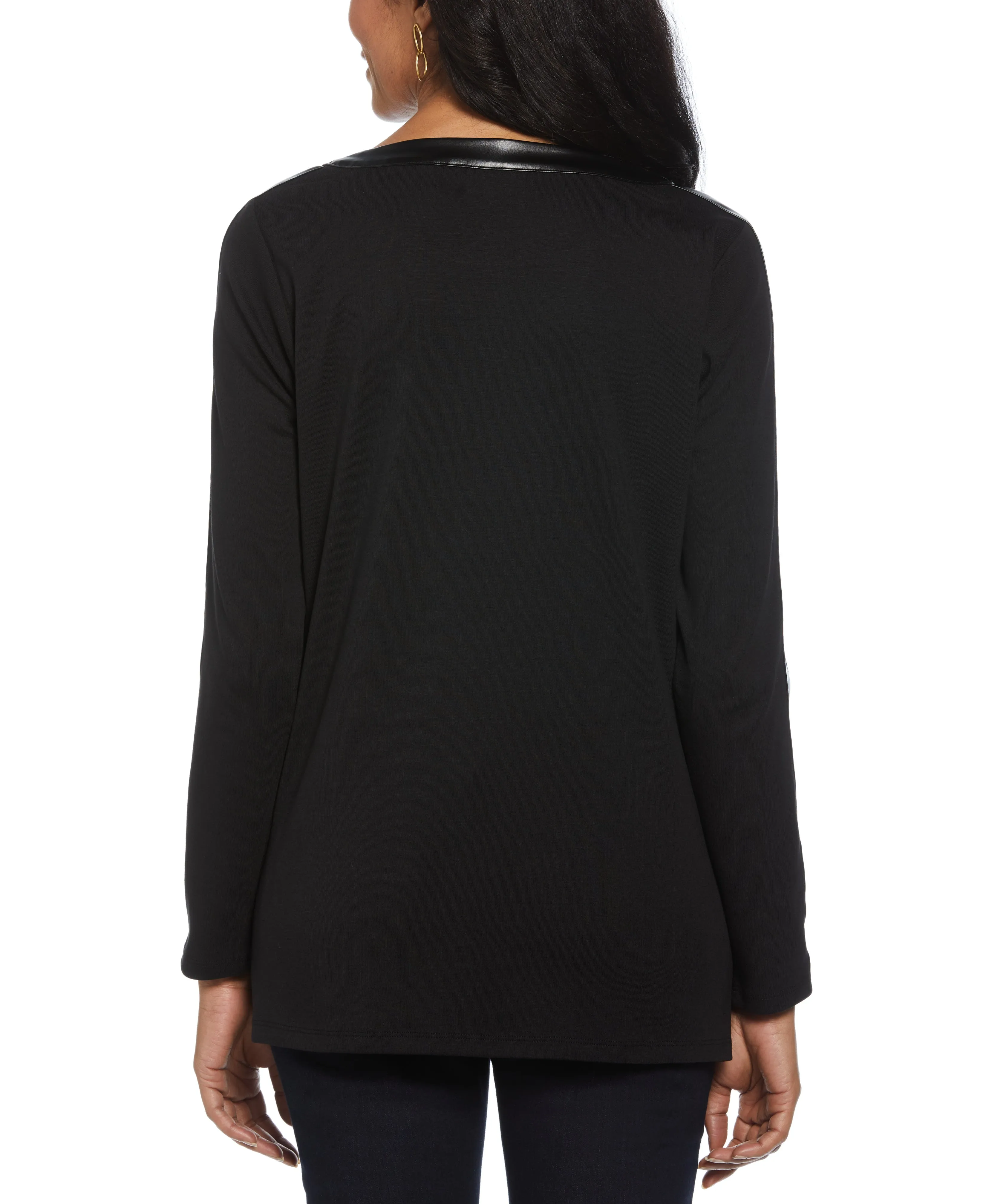 Ribbed PU Trim Tunic Top