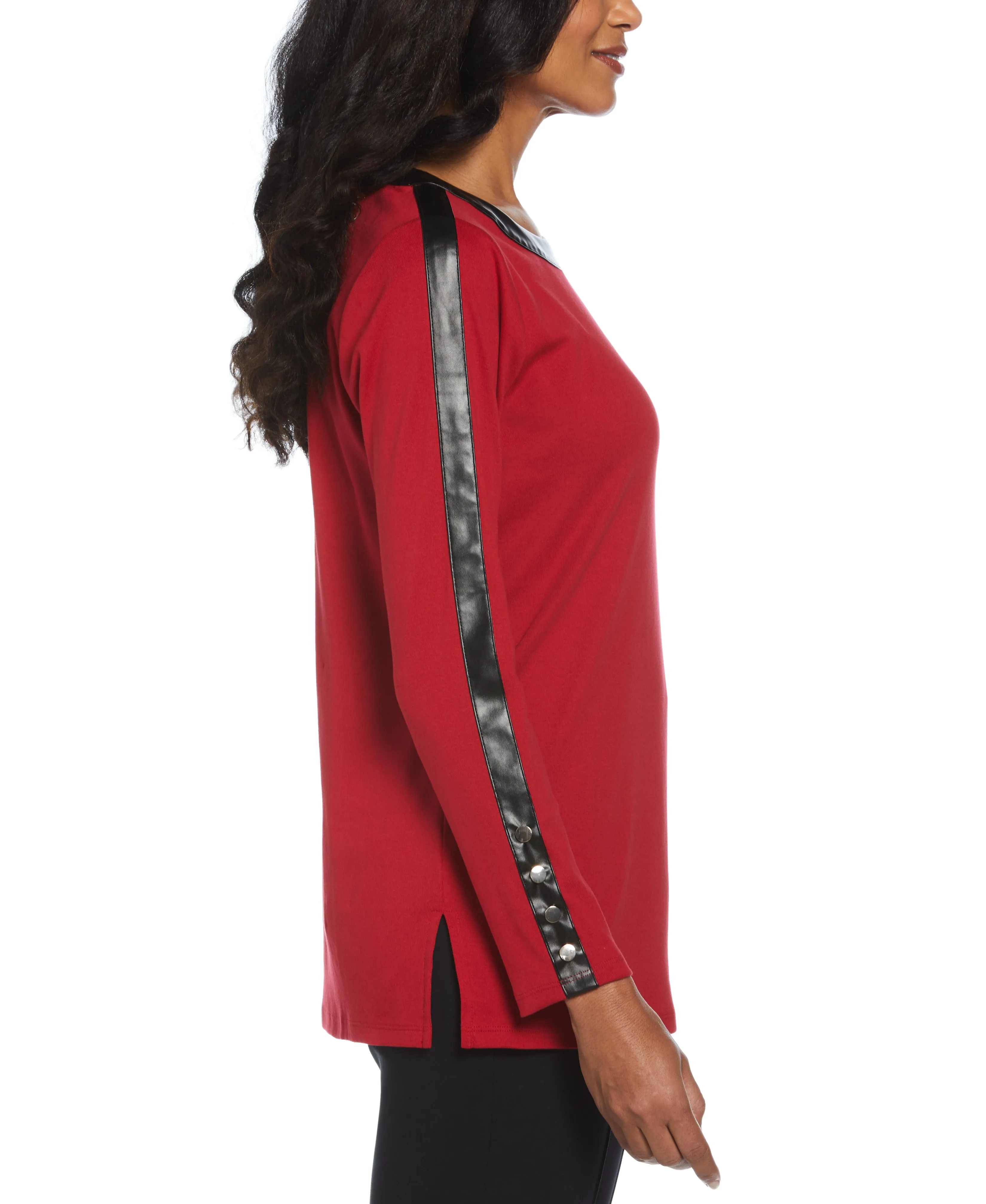 Ribbed PU Trim Tunic Top