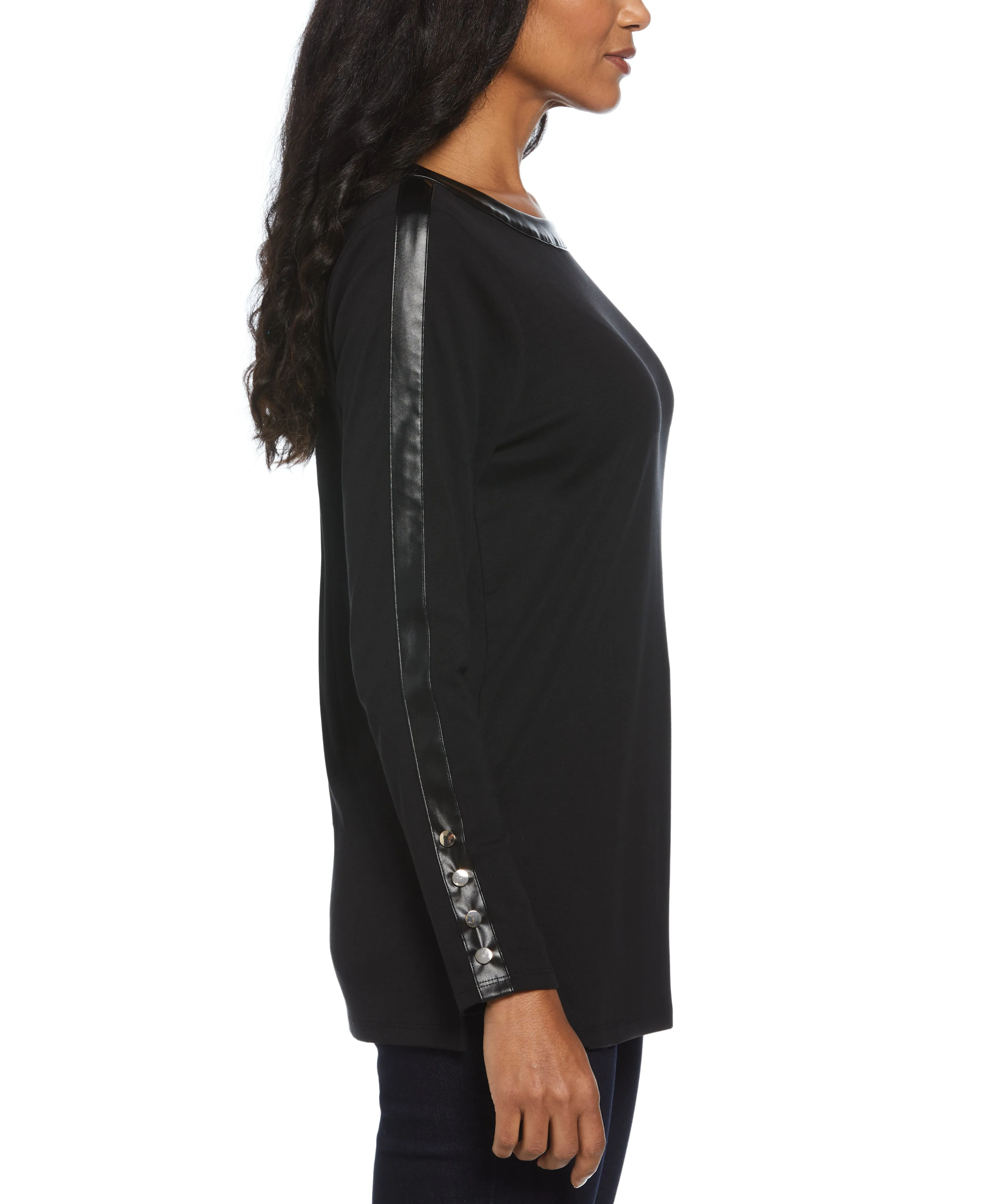 Ribbed PU Trim Tunic Top