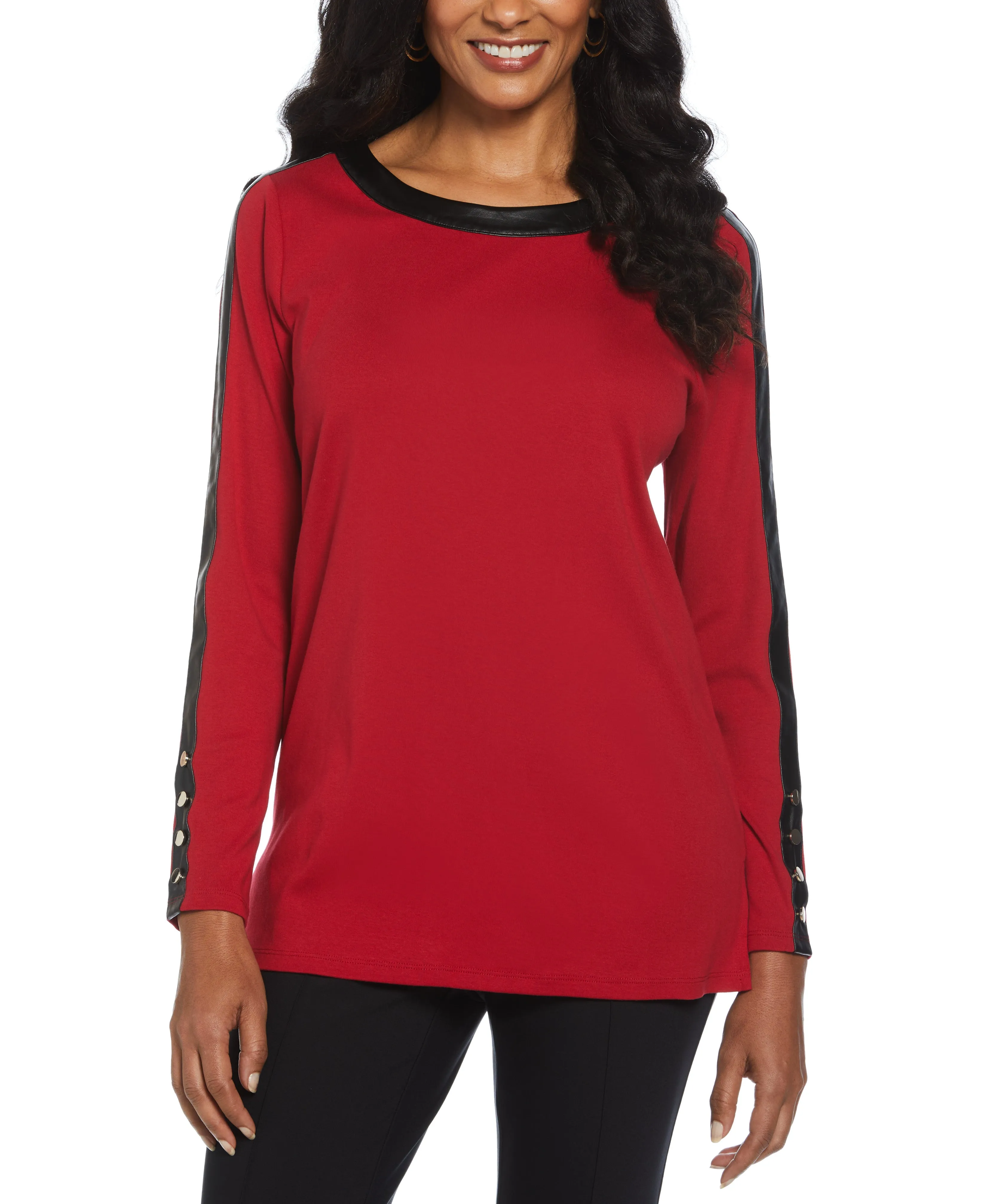 Ribbed PU Trim Tunic Top