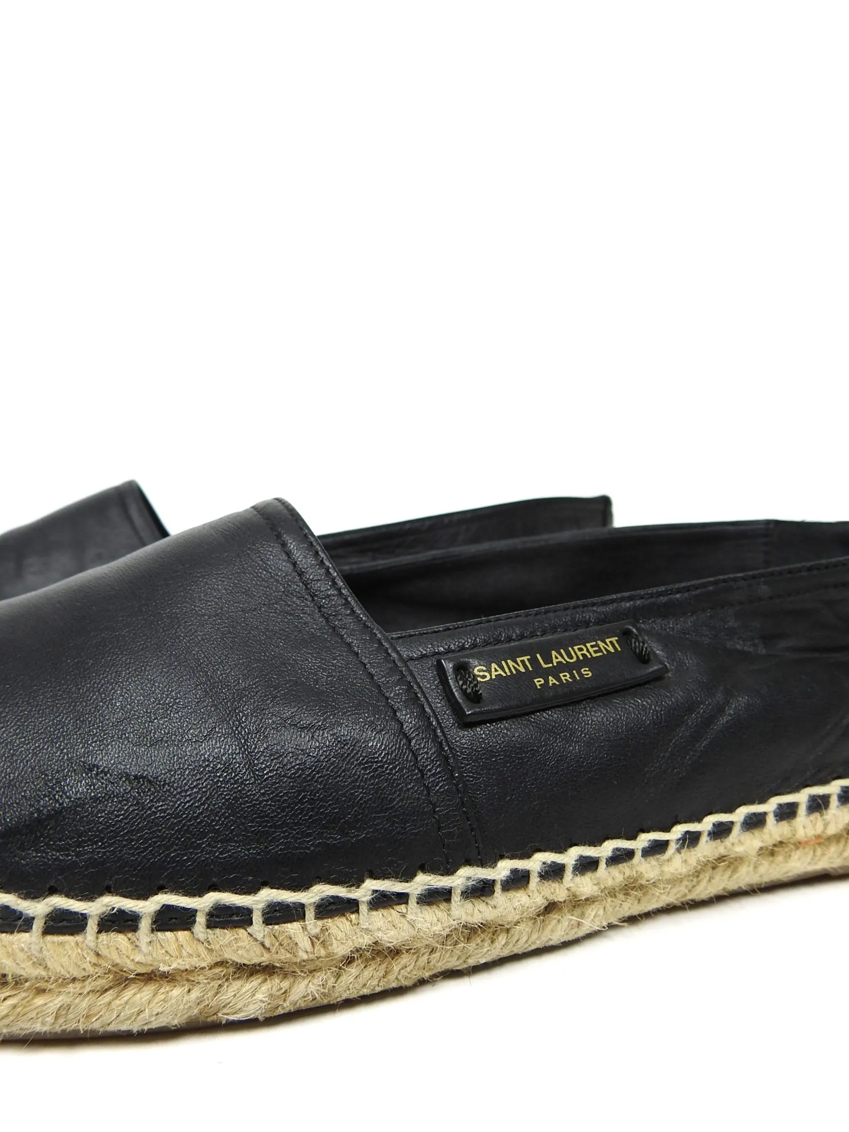 Saint Laurent Black Leather Espadrilles Size 43