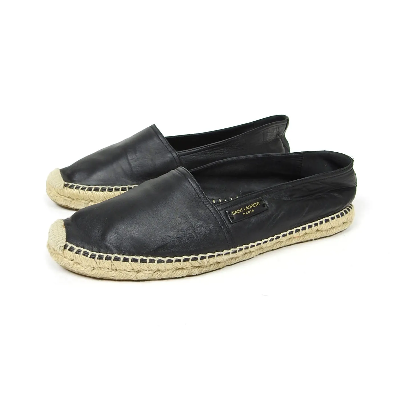 Saint Laurent Black Leather Espadrilles Size 43
