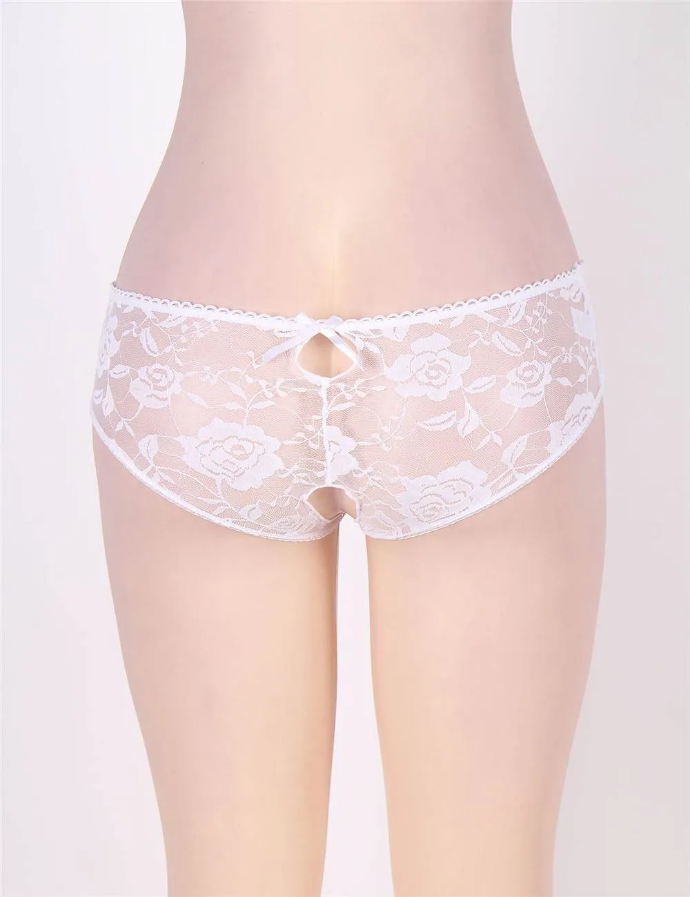 Sexy Open Crotch Strappy White Lace Thongs