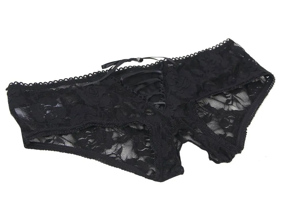 Sexy Open Crotch Strappy White Lace Thongs