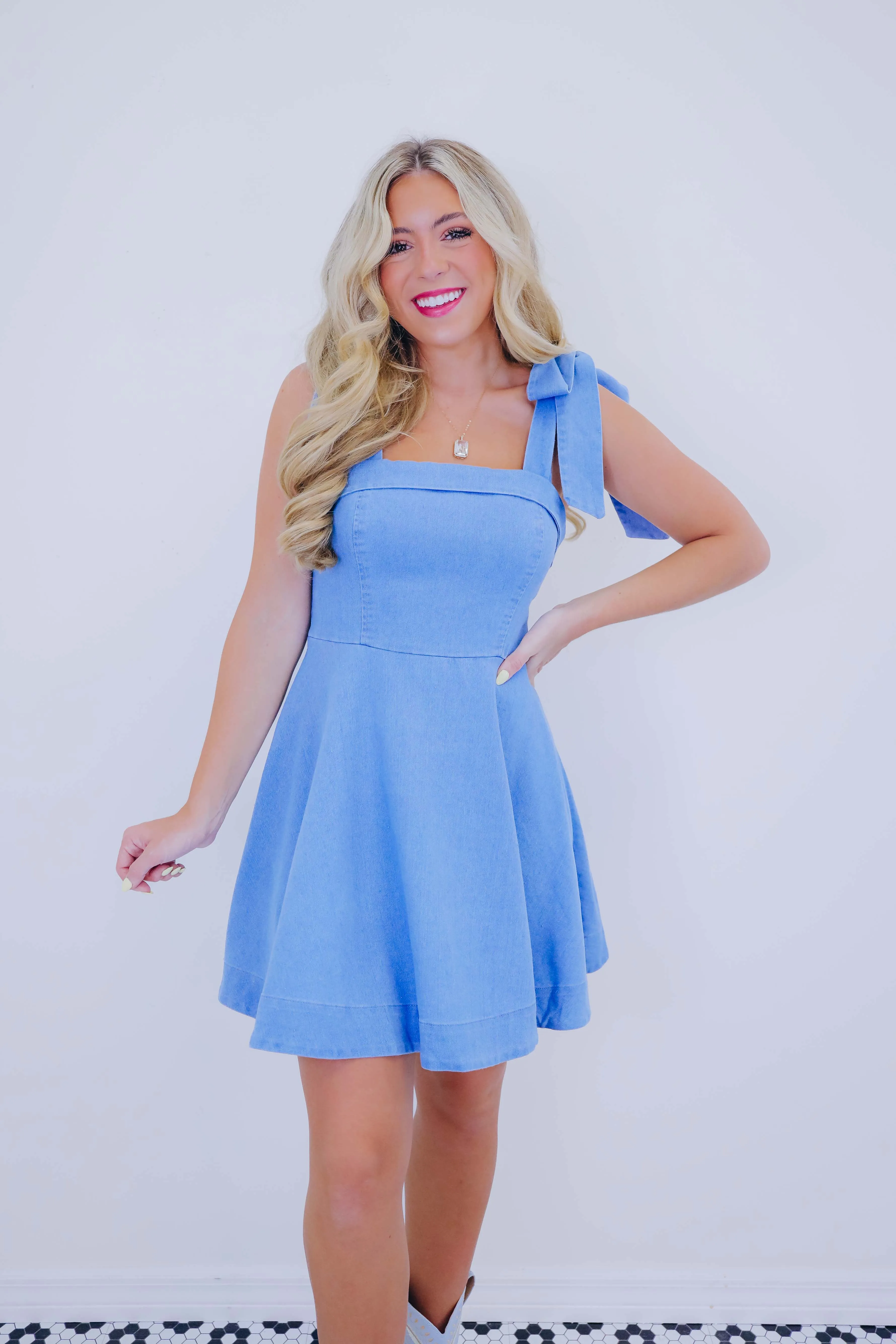 She's A Jean-ius Tie Strap Mini Dress