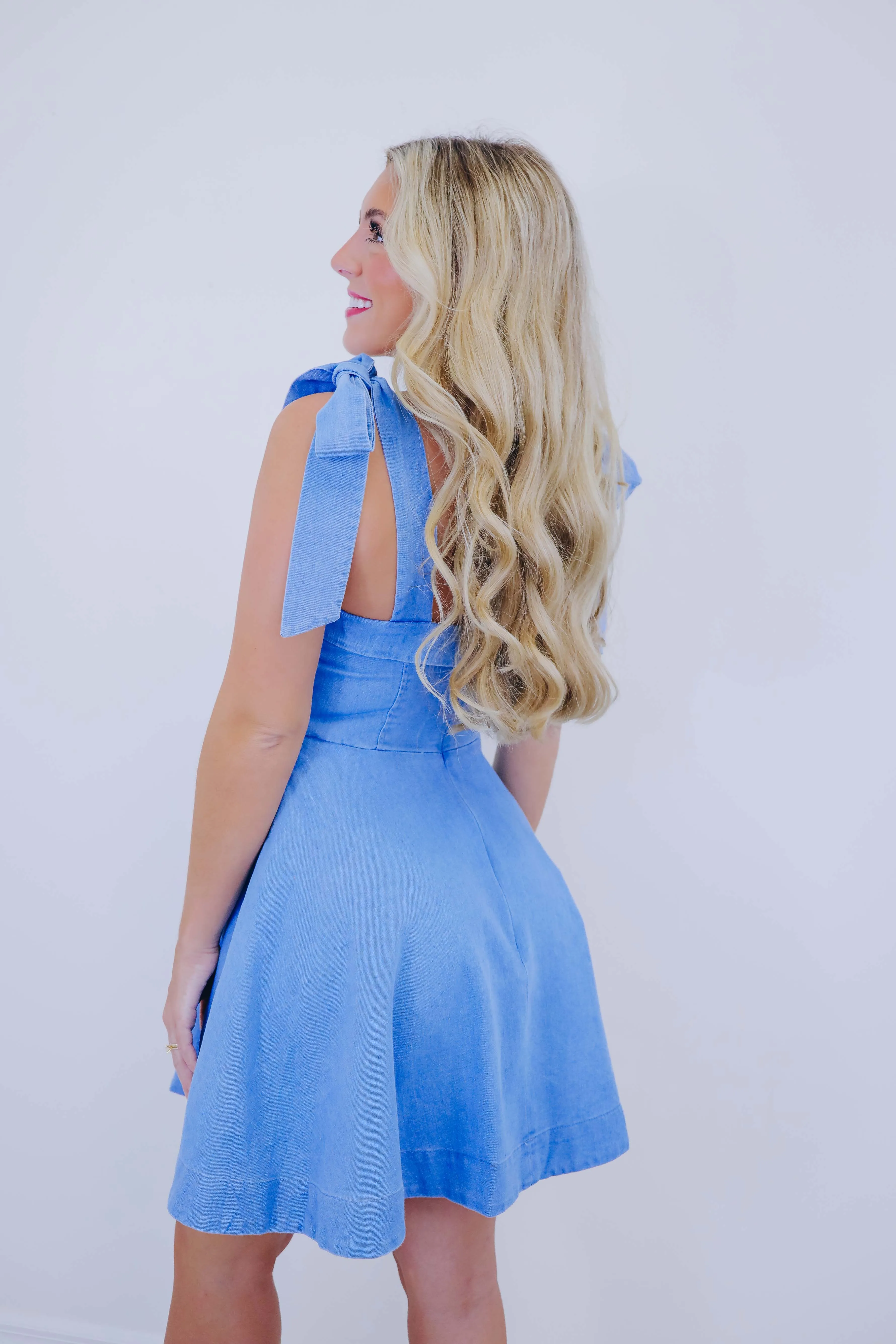 She's A Jean-ius Tie Strap Mini Dress