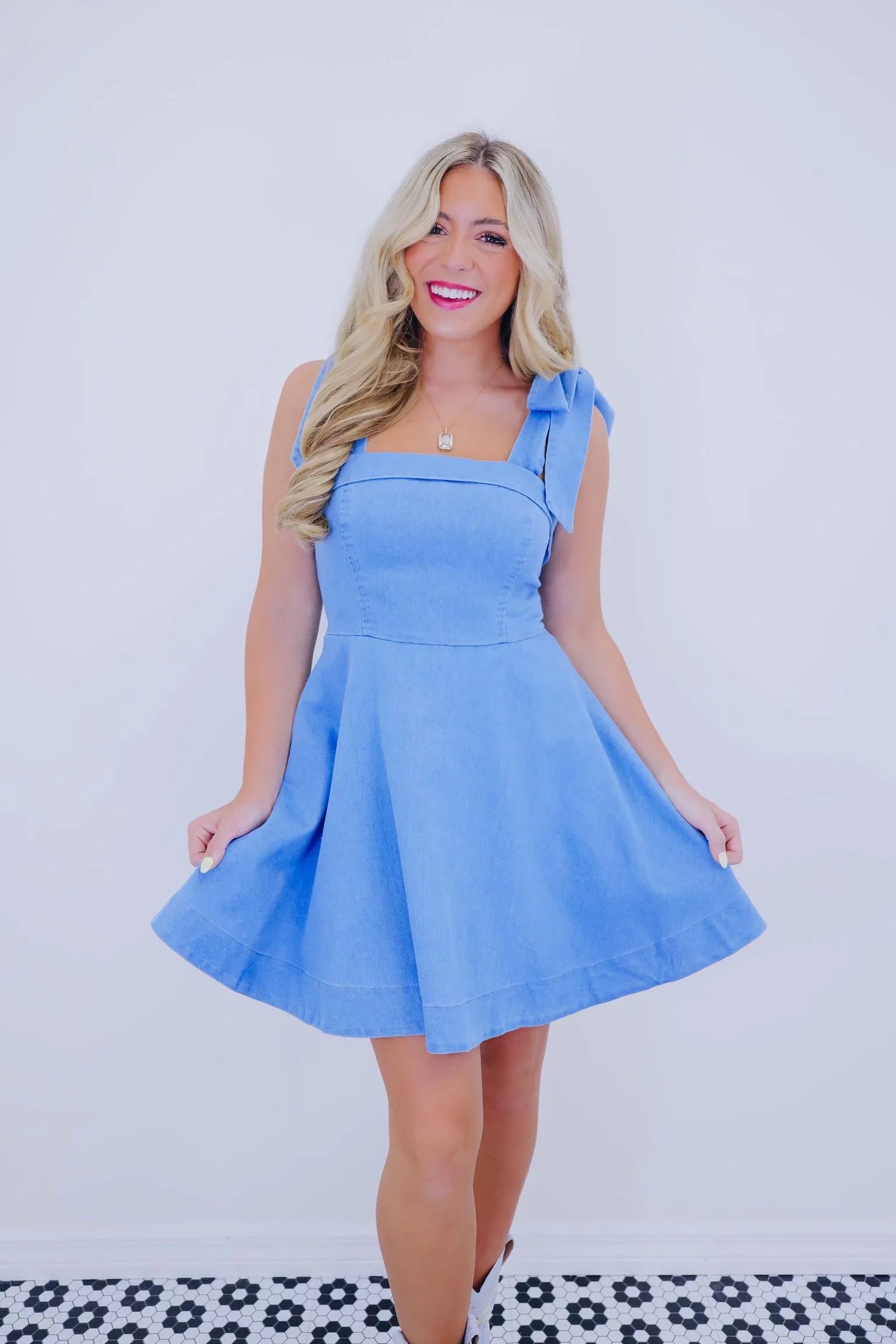 She's A Jean-ius Tie Strap Mini Dress