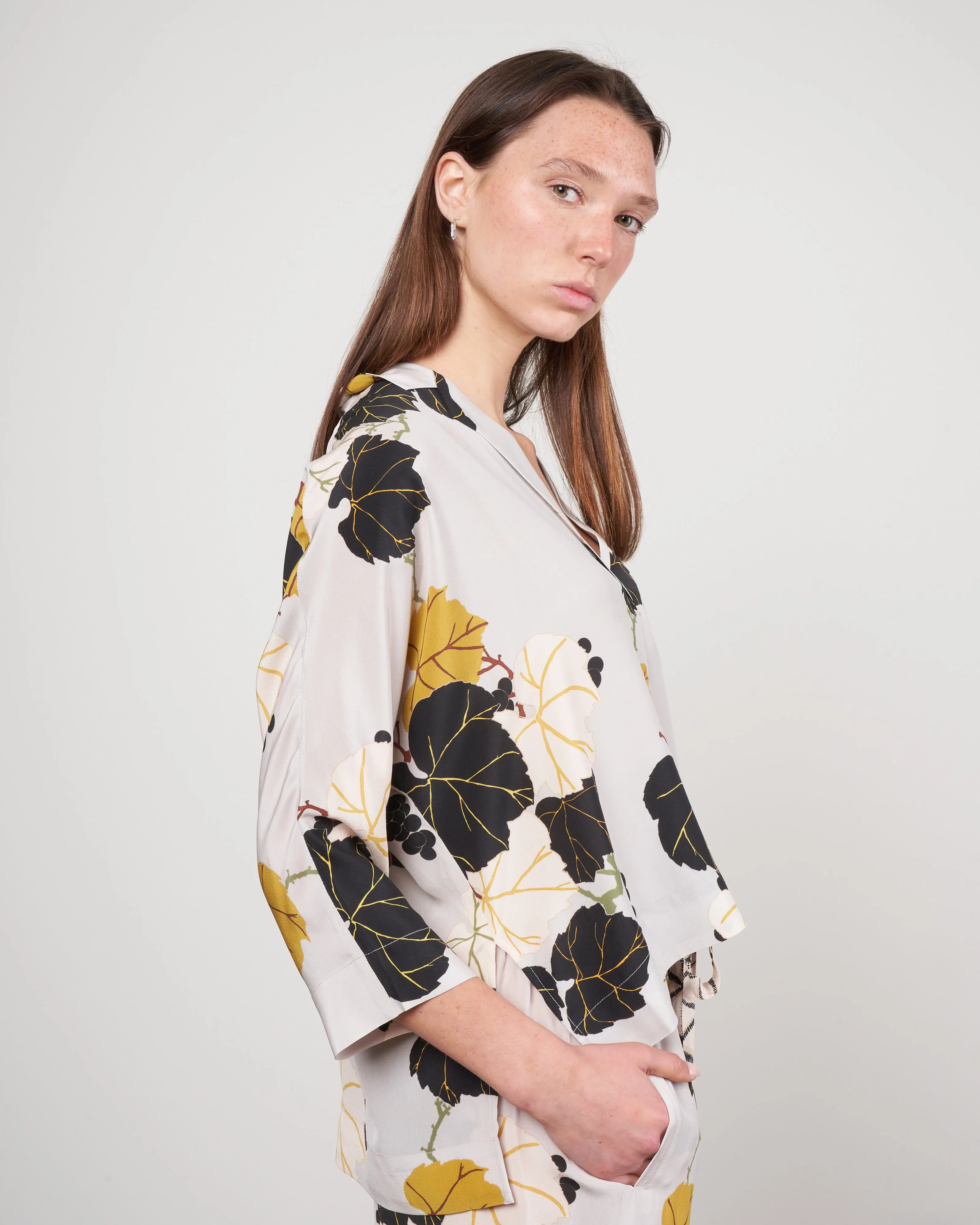 silk print shirt - 005 stone