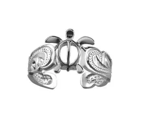 SILVER 925 HAWAIIAN HONU SEA TURTLE SCROLL TOE RING CUT OUT SCALLOP EDGE RHODIUM