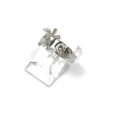 SILVER 925 HAWAIIAN HONU SEA TURTLE SCROLL TOE RING CUT OUT SCALLOP EDGE RHODIUM