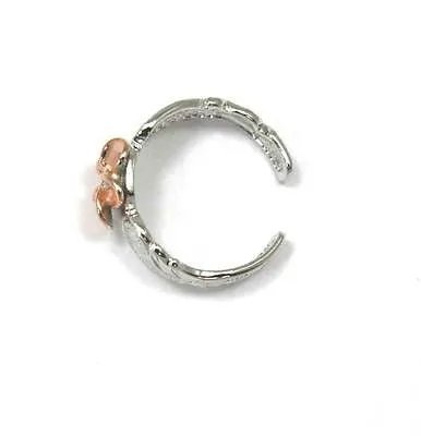 SILVER 925 HAWAIIAN PINK ROSE GOLD PLUMERIA SCROLL TOE RING CUT OUT EDGE RHODIUM