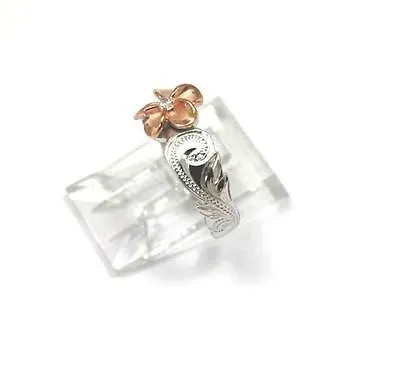 SILVER 925 HAWAIIAN PINK ROSE GOLD PLUMERIA SCROLL TOE RING CUT OUT EDGE RHODIUM