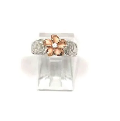 SILVER 925 HAWAIIAN PINK ROSE GOLD PLUMERIA SCROLL TOE RING CUT OUT EDGE RHODIUM