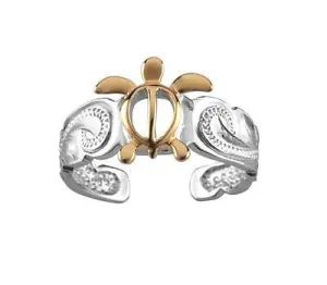 SILVER 925 HAWAIIAN YELLOW GOLD HONU SEA TURTLE SCROLL TOE RING CUT OUT RHODIUM
