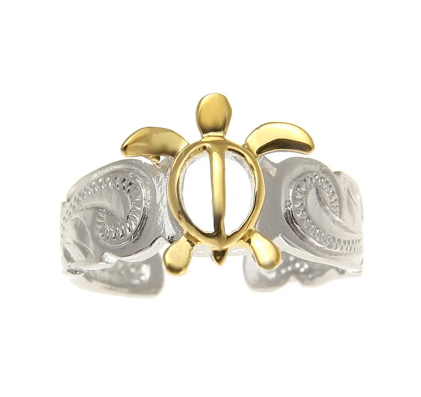 SILVER 925 HAWAIIAN YELLOW GOLD HONU SEA TURTLE SCROLL TOE RING CUT OUT RHODIUM