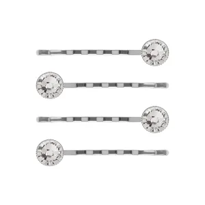 Silver Crystal Hair Slide 4 Set