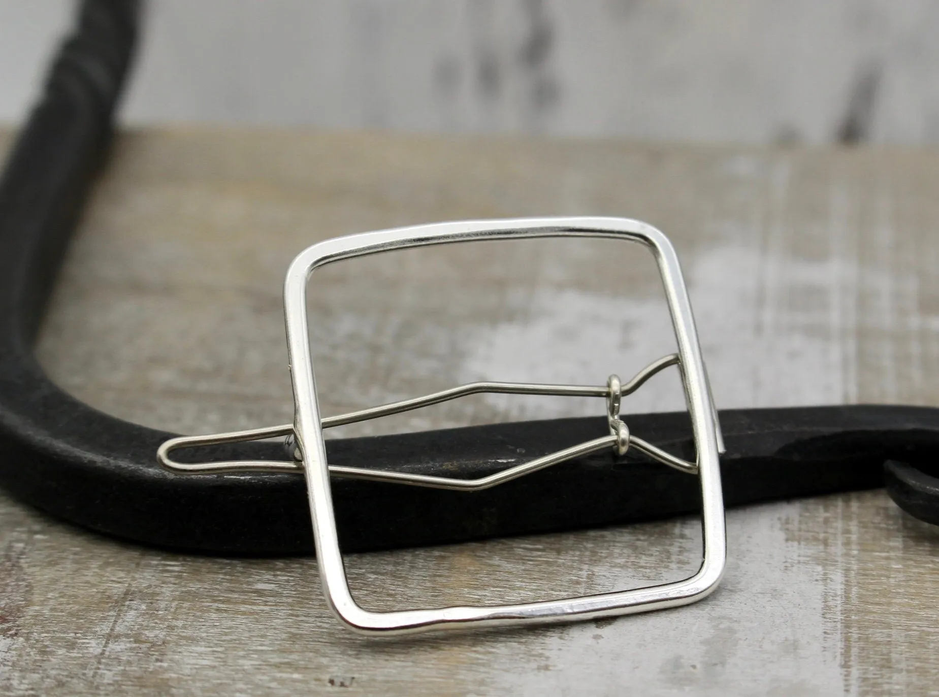 Small square silver barrette