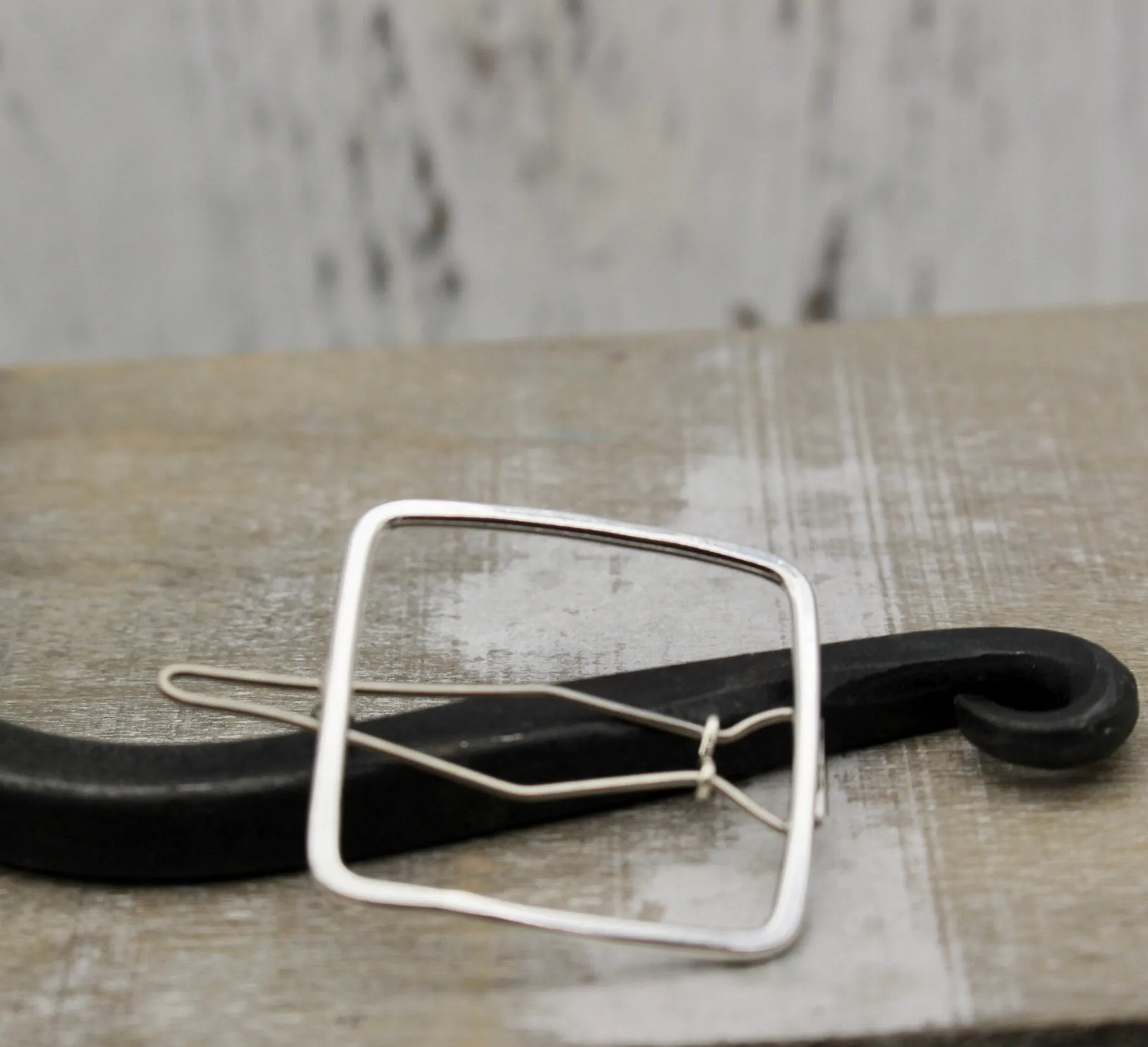 Small square silver barrette
