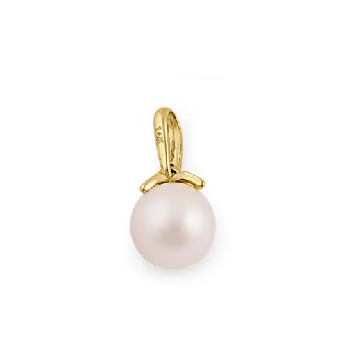 Solid 14K Yellow Gold Elegant Pearl Pendant