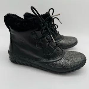 Sorel Out N About Plus Lux Womens Black Leather Lace Up Ankle Boot Size 7.5
