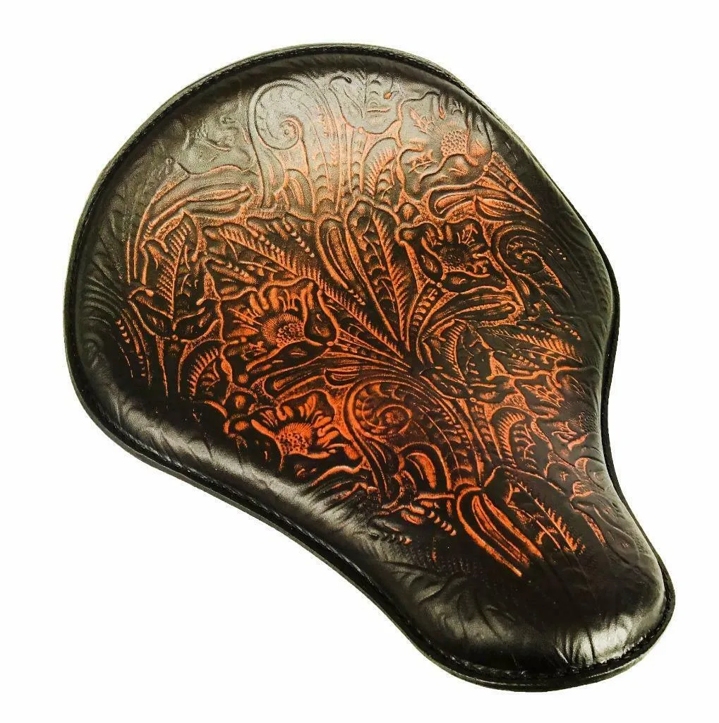 Spring Seat Chopper Bobber Harley Sportster Honda 13x15 Ant Brown Tooled Leather