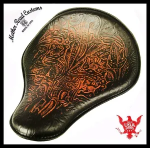 Spring Seat Chopper Bobber Harley Sportster Honda 13x15 Ant Brown Tooled Leather