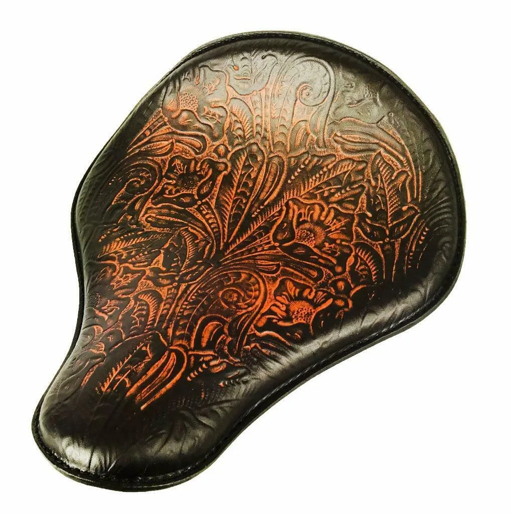 Spring Seat Chopper Bobber Harley Sportster Honda 13x15 Ant Brown Tooled Leather