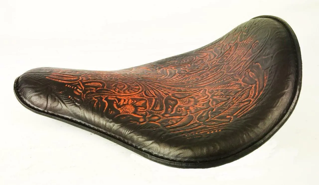 Spring Seat Chopper Bobber Harley Sportster Honda 13x15 Ant Brown Tooled Leather