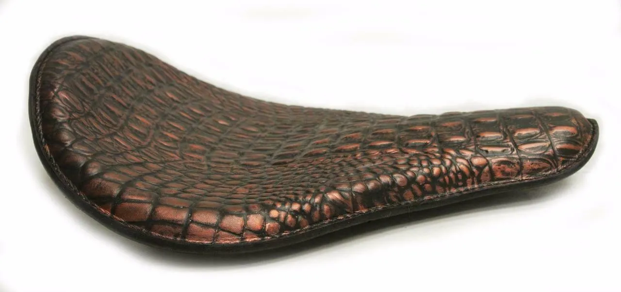 Spring Solo Seat Chopper Bobber Harley Sportster 12x13" Black Copper Alligator