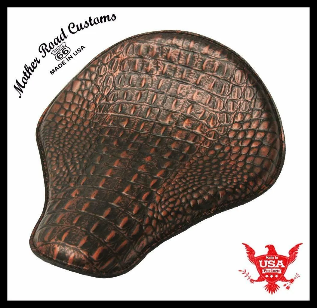 Spring Solo Seat Chopper Bobber Harley Sportster 12x13" Black Copper Alligator