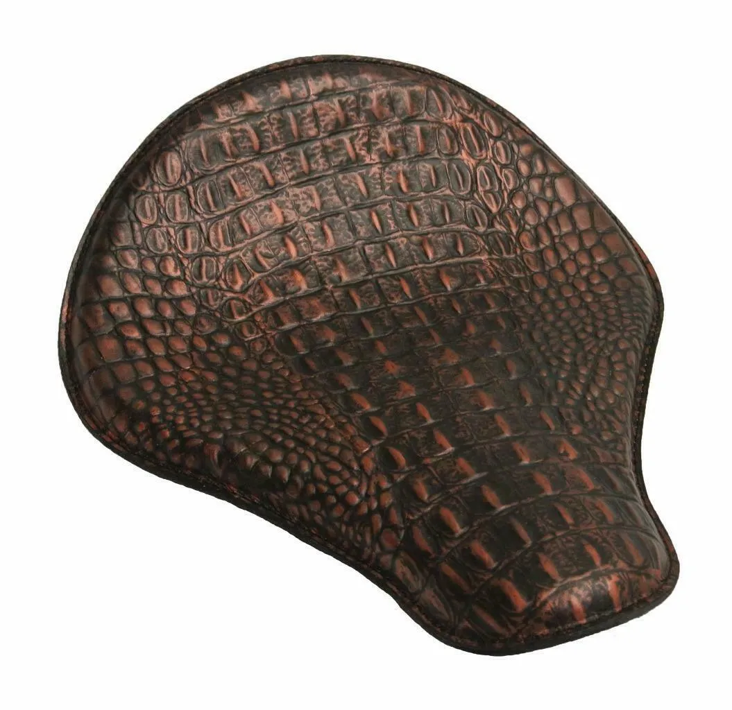 Spring Solo Seat Chopper Bobber Harley Sportster 12x13" Black Copper Alligator