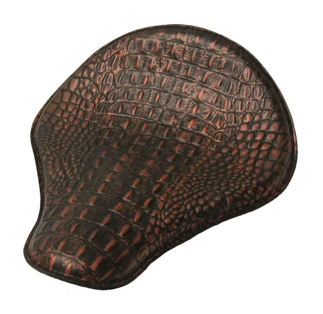 Spring Solo Seat Chopper Bobber Harley Sportster 12x13" Black Copper Alligator