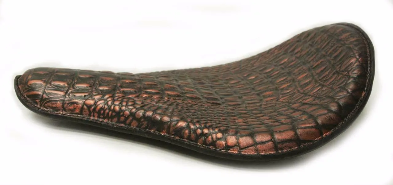 Spring Solo Seat Chopper Bobber Harley Sportster 12x13" Black Copper Alligator