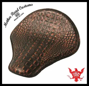 Spring Solo Seat Chopper Bobber Harley Sportster 12x13" Black Copper Alligator