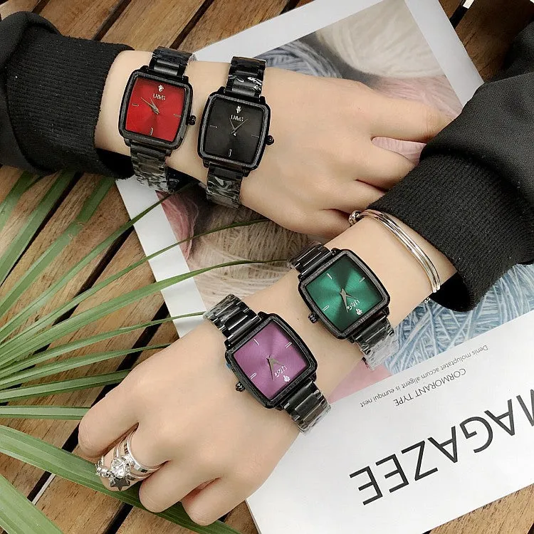 Square Pattern Stainless Steel Strap Women's Watch