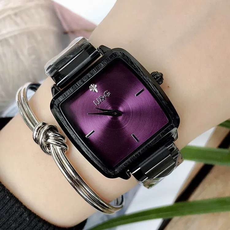 Square Pattern Stainless Steel Strap Women's Watch