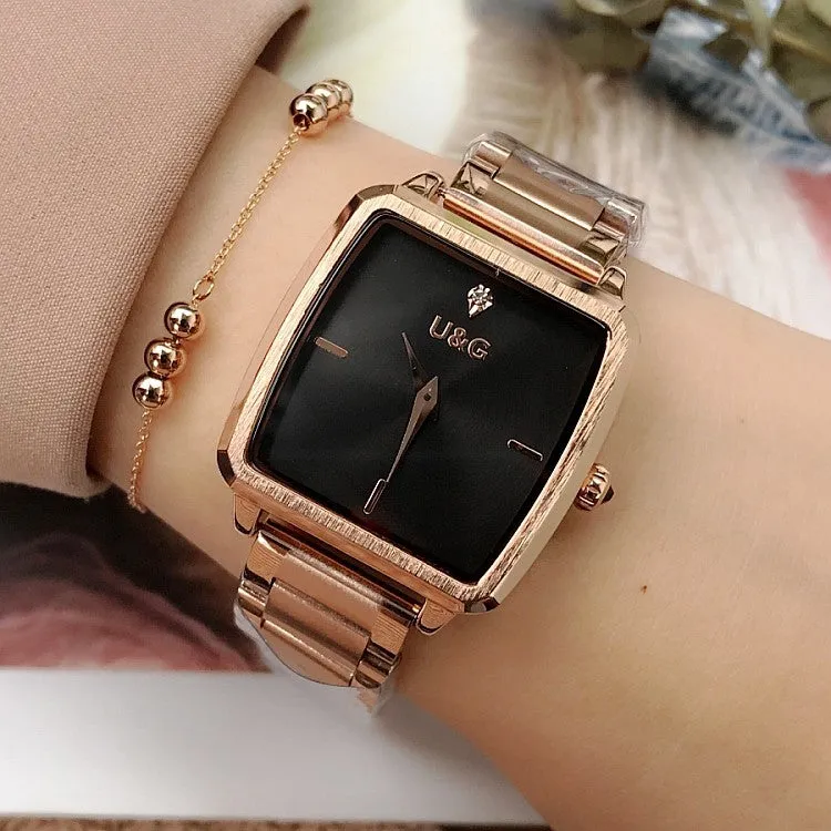 Square Pattern Stainless Steel Strap Women's Watch