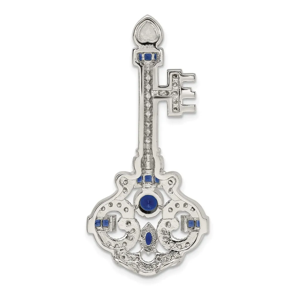 Sterling Silver Blue & Clear CZ Key Slide