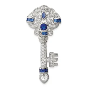 Sterling Silver Blue & Clear CZ Key Slide