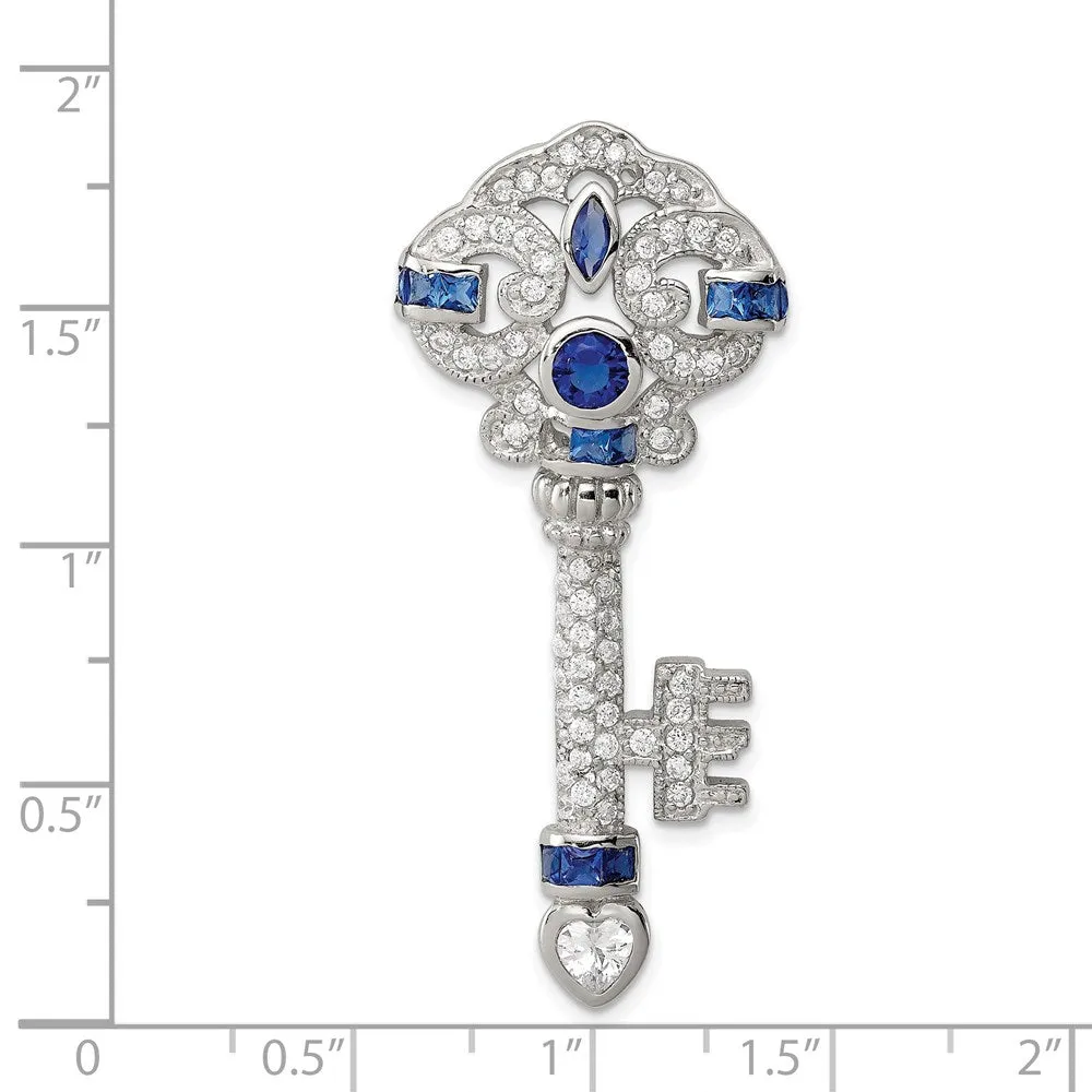 Sterling Silver Blue & Clear CZ Key Slide