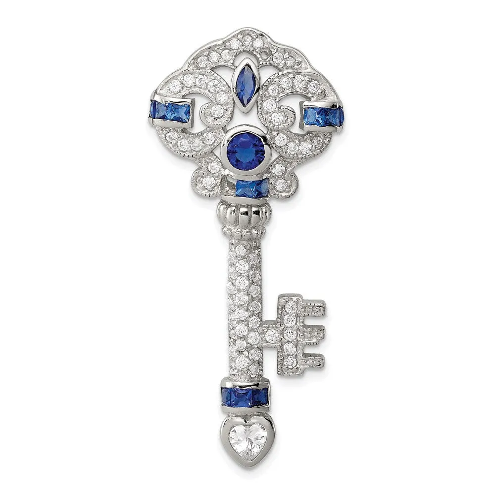 Sterling Silver Blue & Clear CZ Key Slide