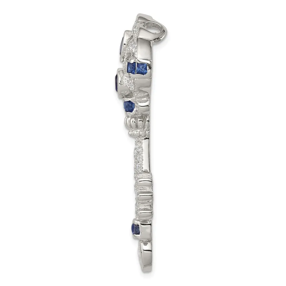 Sterling Silver Blue & Clear CZ Key Slide