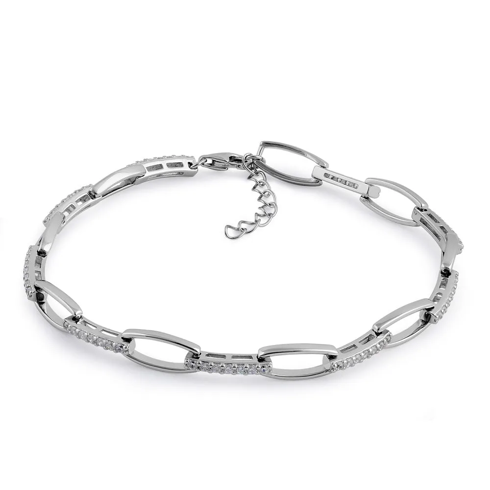 Sterling Silver Elegant Clear CZ Link Bracelet