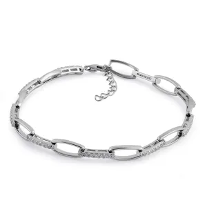 Sterling Silver Elegant Clear CZ Link Bracelet
