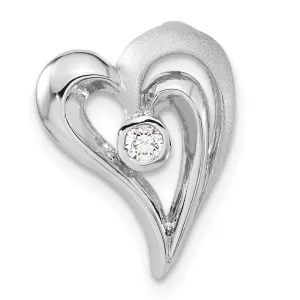 Sterling Silver Polished and Satin CZ Heart Chain Slide
