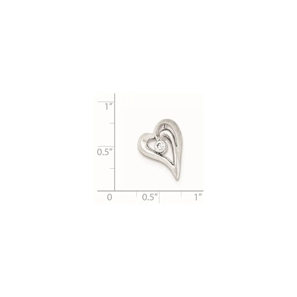Sterling Silver Polished and Satin CZ Heart Chain Slide