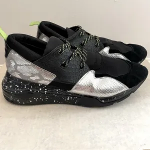 Steve Madden Men's Ridge Black &amp; Silver Leather Sneakers Size 10M