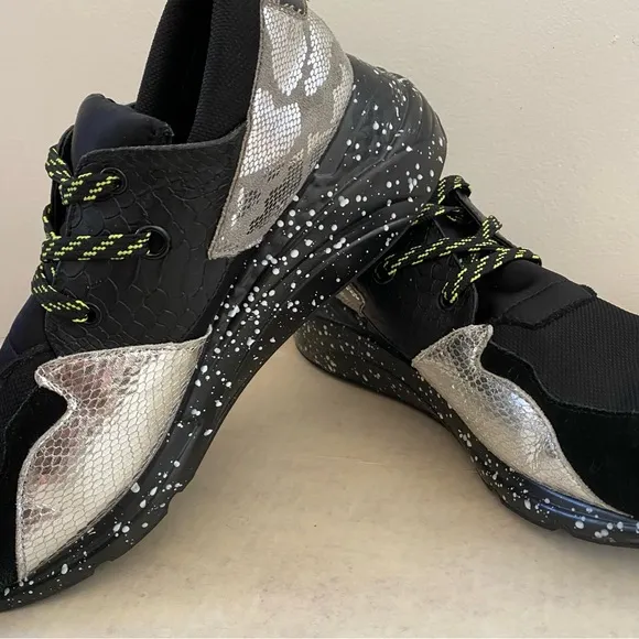 Steve Madden Men's Ridge Black &amp; Silver Leather Sneakers Size 10M