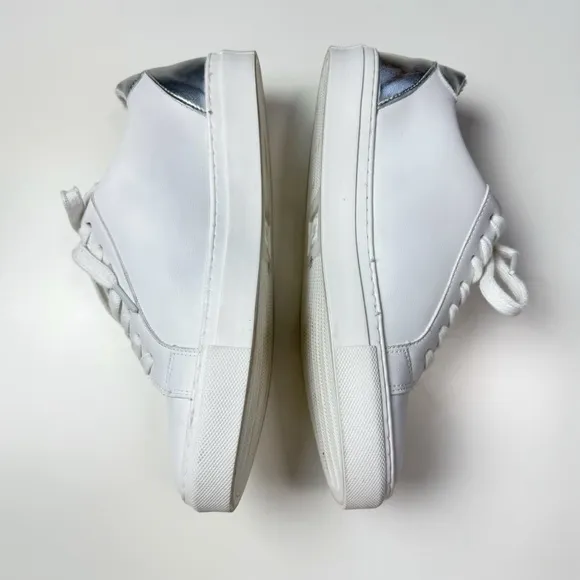 Steve Madden Ravia White Leather Sneakers Silver Tab Faux Leather Vegan Minimal