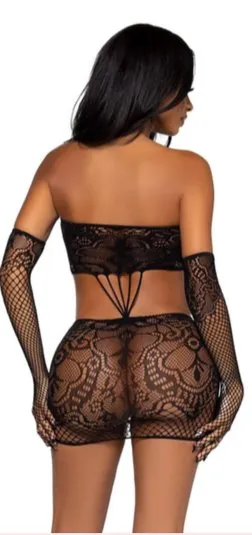 Strappy Lace Tube and Gloves Black